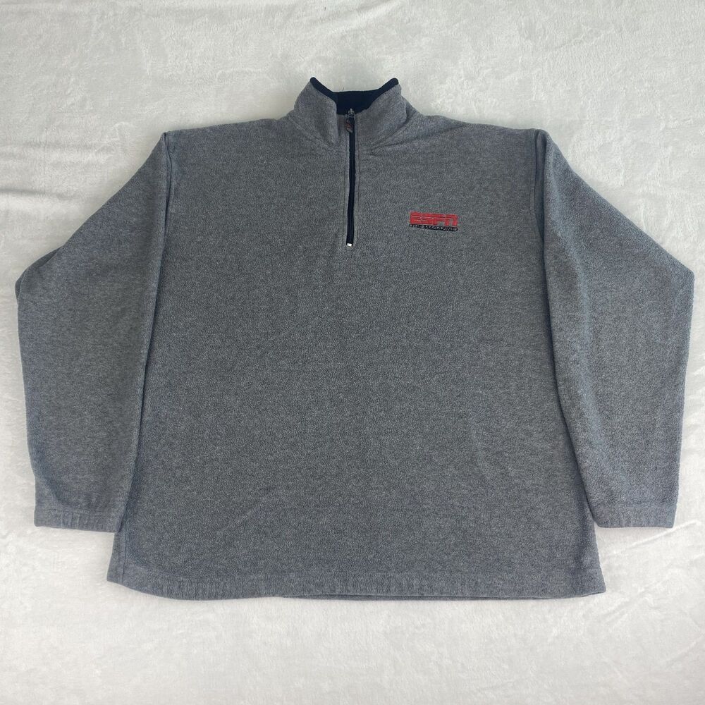 ESPN The Magazine Sweater Mens Extra Large XL Gray 1/4 Zip Logo Pullover Casual